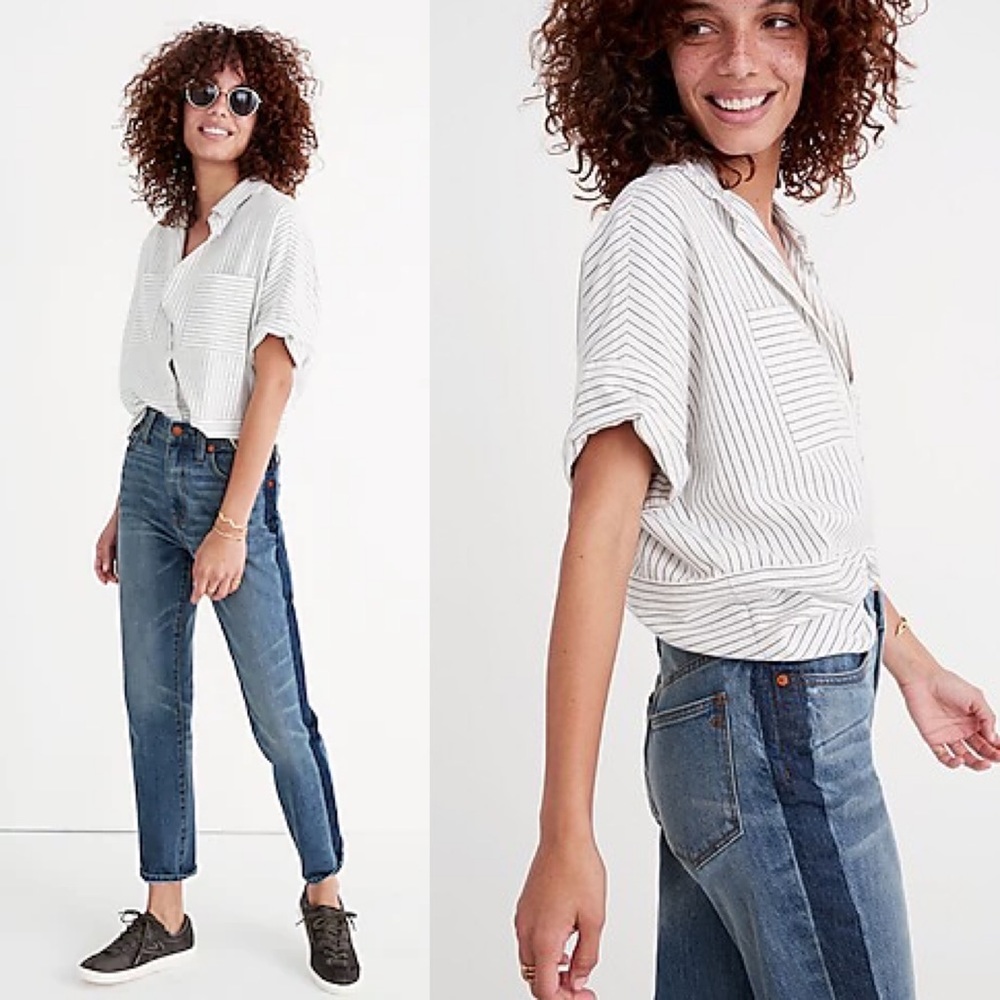 Madewell High-Rise Slim Boyjean: Two-Tone Tuxedo Stripe Duotone Blue Size 26